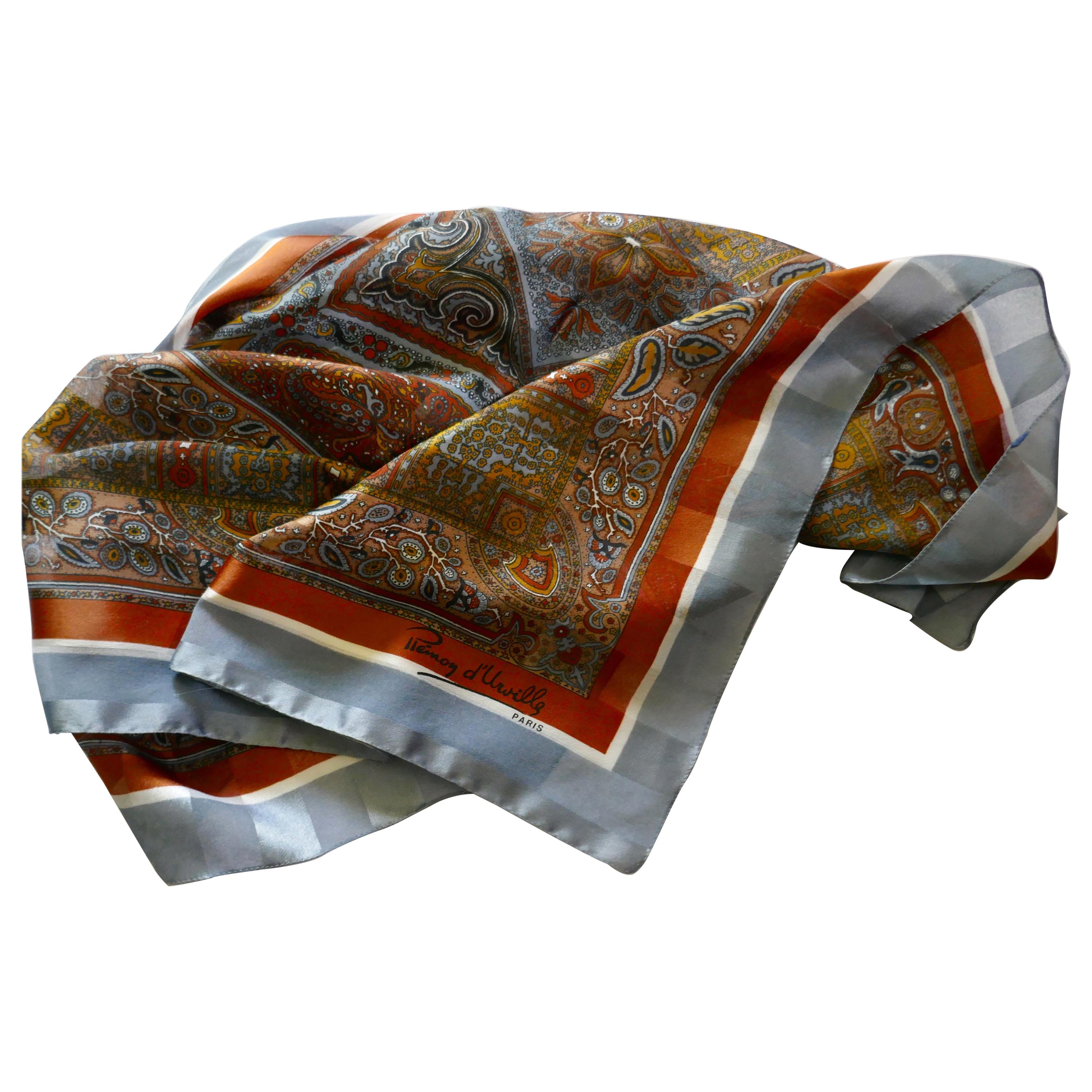Grande écharpe vintage, mousseline de soie et satin, motif Paisley par Rémoy d'Urville