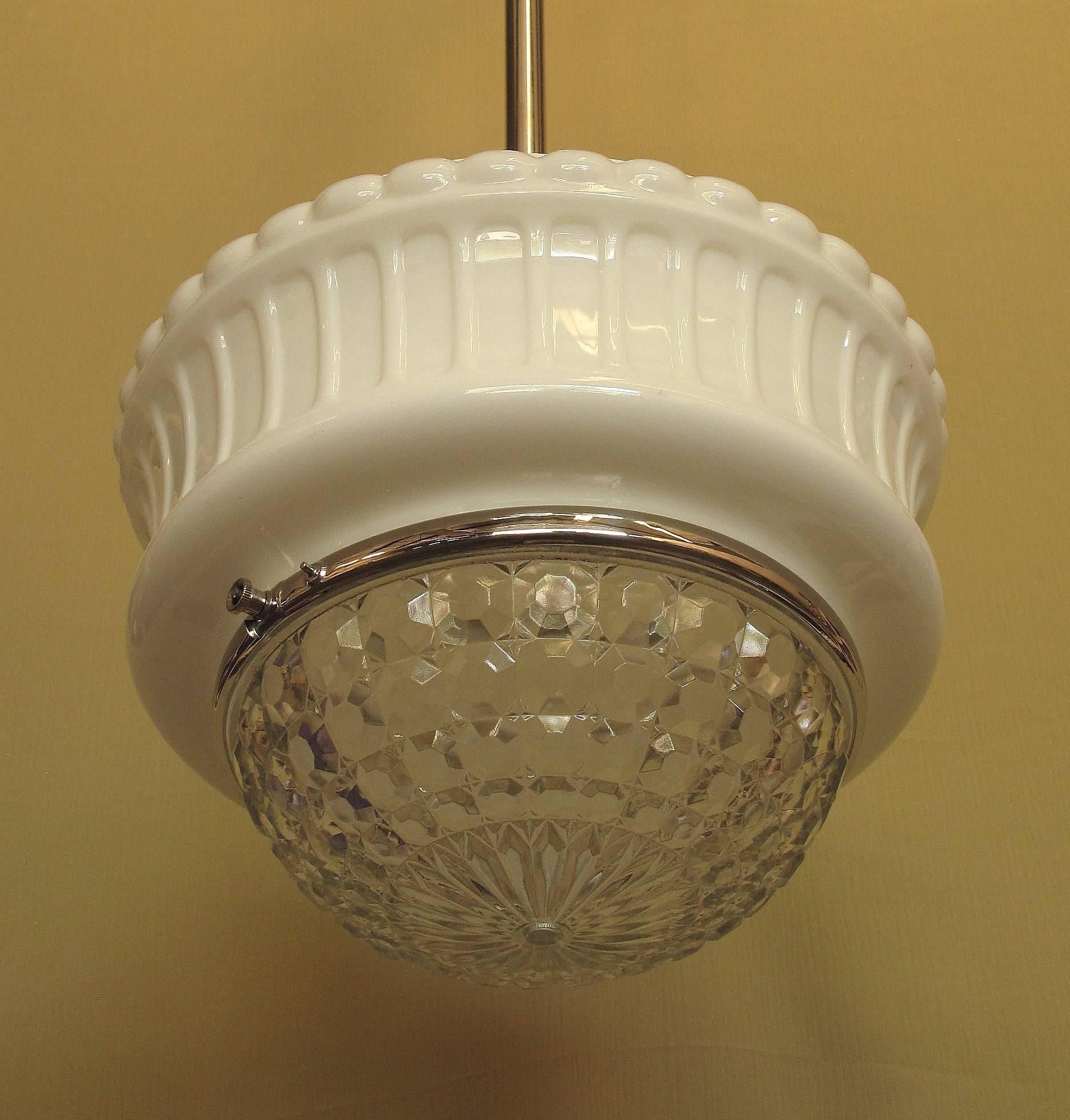 Plated Large Vintage Schoolhouse Fixture, circa 1920s For Sale