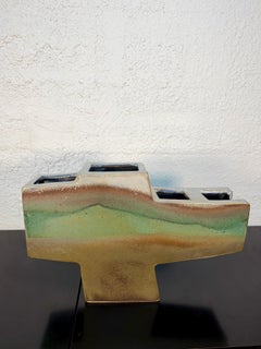 Gran Jarrón Vintage Escultural Postmoderno Ikebana Studio Pottery