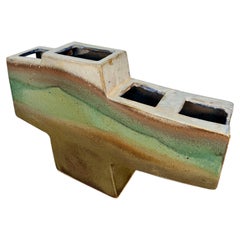 Gran Jarrón Vintage Escultural Postmoderno Ikebana Studio Pottery