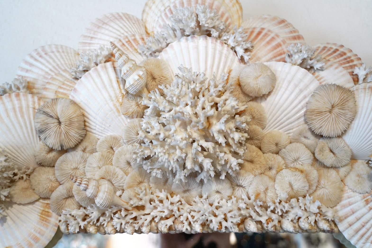 Organic Modern Large Vintage Seashell and Coral Encrusted Wall Mirror, Style of Christa Wilm