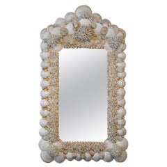 Large Retro Seashell and Coral Encrusted Wall Mirror, Style of Christa Wilm