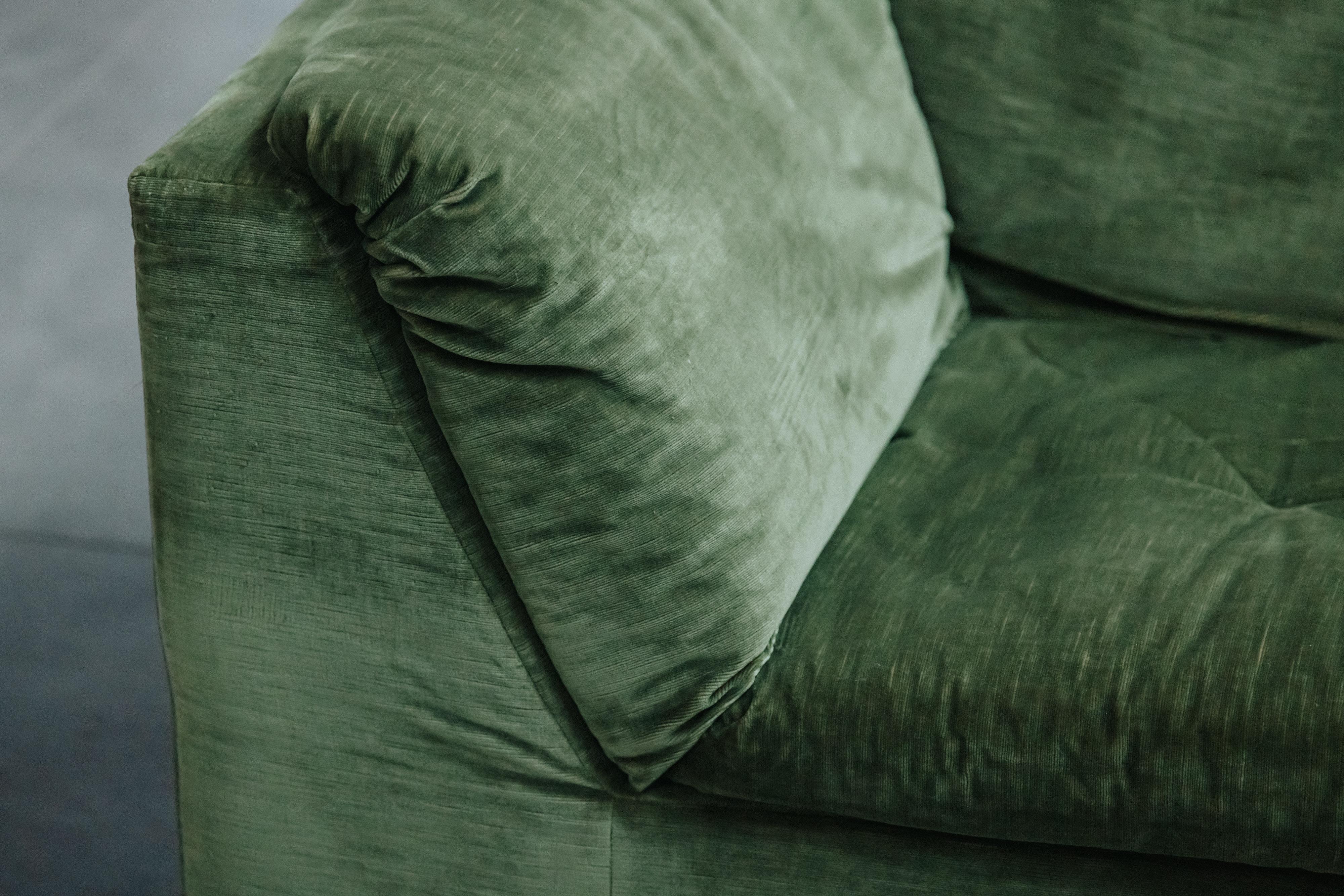 European Large Vintage Sectional Velvet Sofa From France, Circa 1970