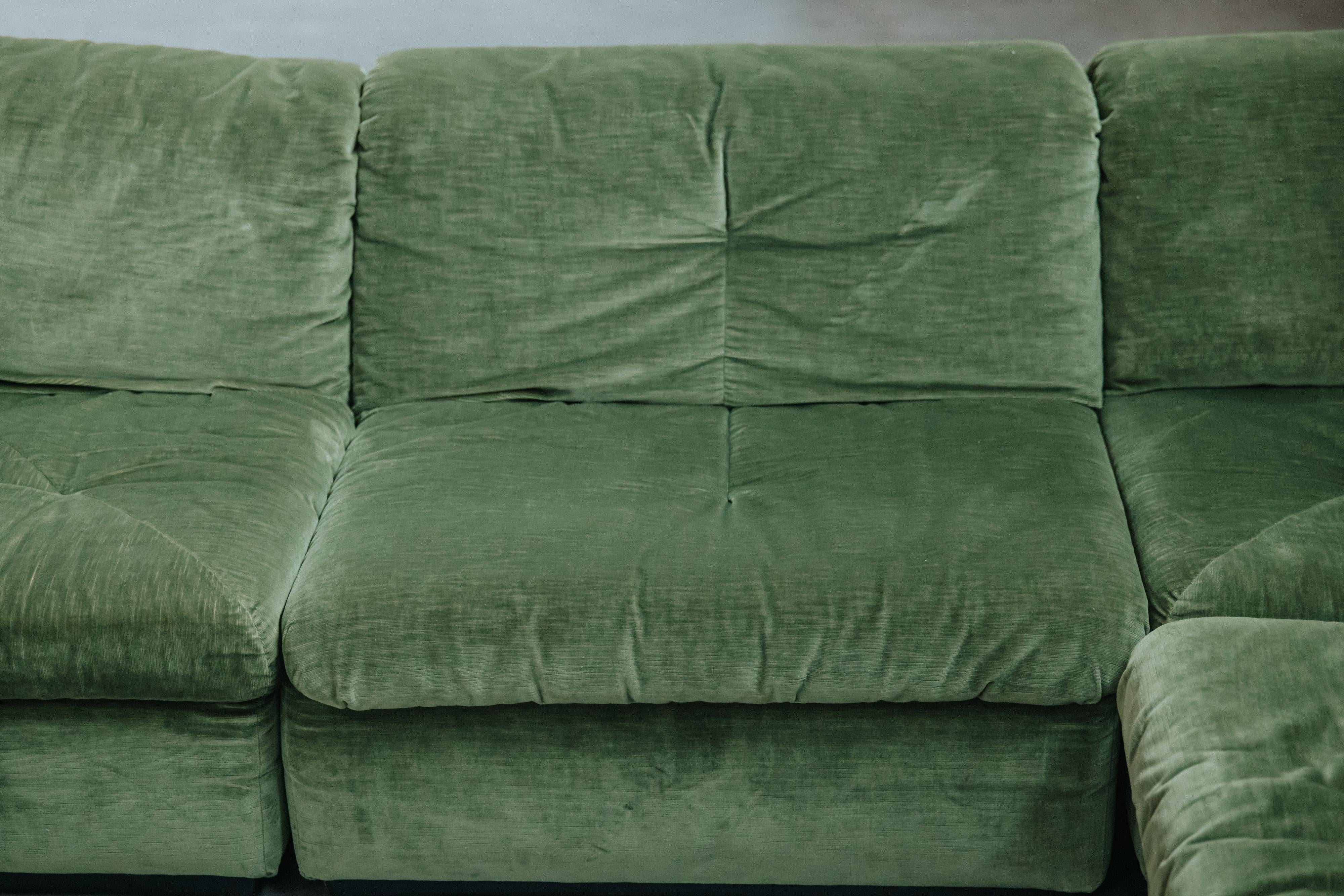 Late 20th Century Large Vintage Sectional Velvet Sofa From France, Circa 1970