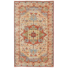 Very Large Serapi Persian Rug with Medallion on a Cream Background