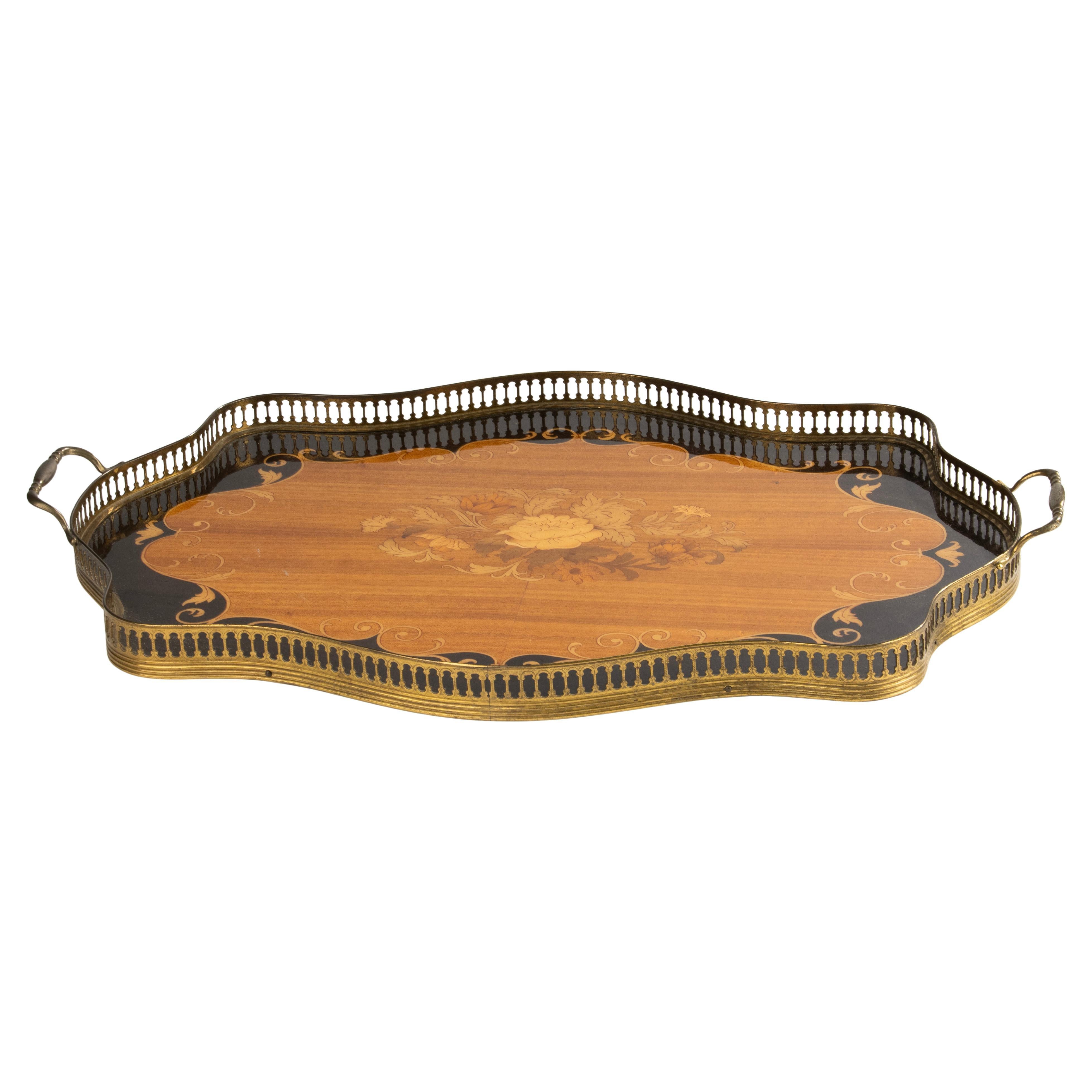 Large Vintage Serving Tray - Marquetry Wood - Copper Gallery