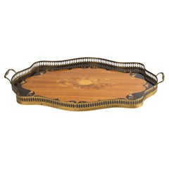 Large Vintage Serving Tray - Marquetry Wood - Copper Gallery