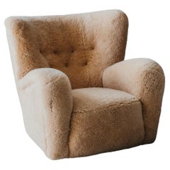 Large Vintage Sheepskin Cabinetmaker Chair from Denmark, circa 1950