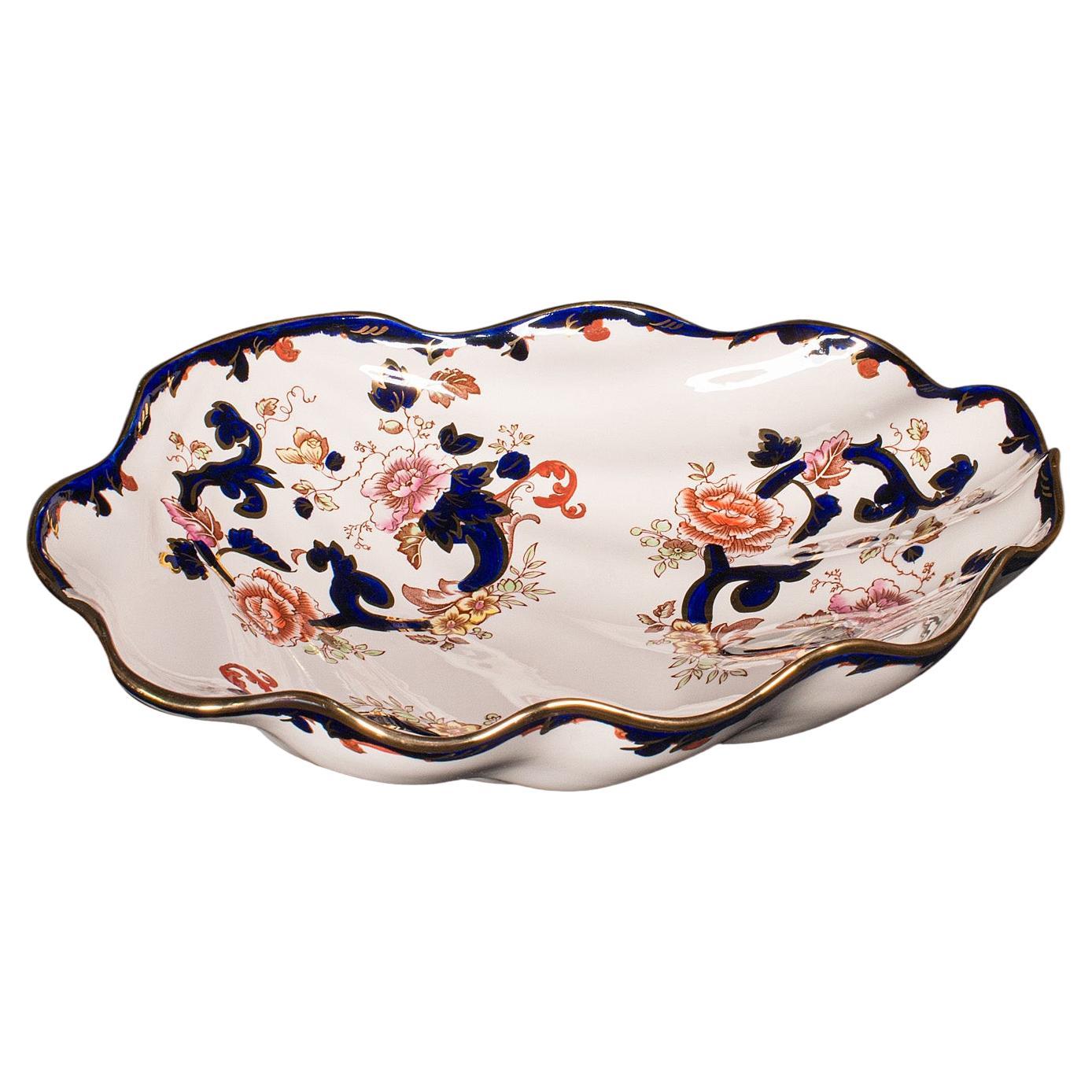 Large Vintage Shell Shaped Fruit Bowl, English Ceramic, Decorative, Serving Dish For Sale