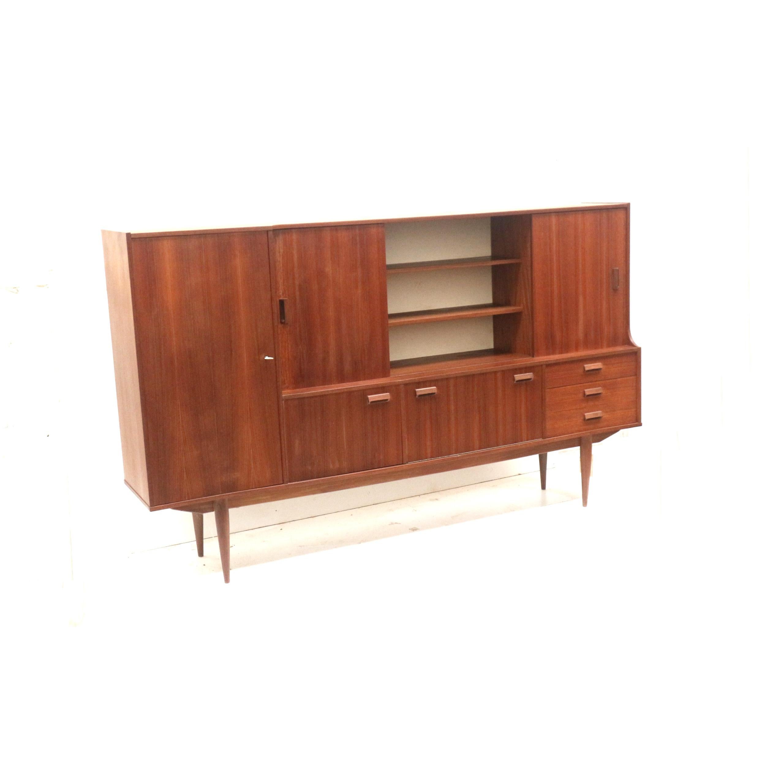 Wood Large vintage sideboard / highboard / wall unit made in the 60s