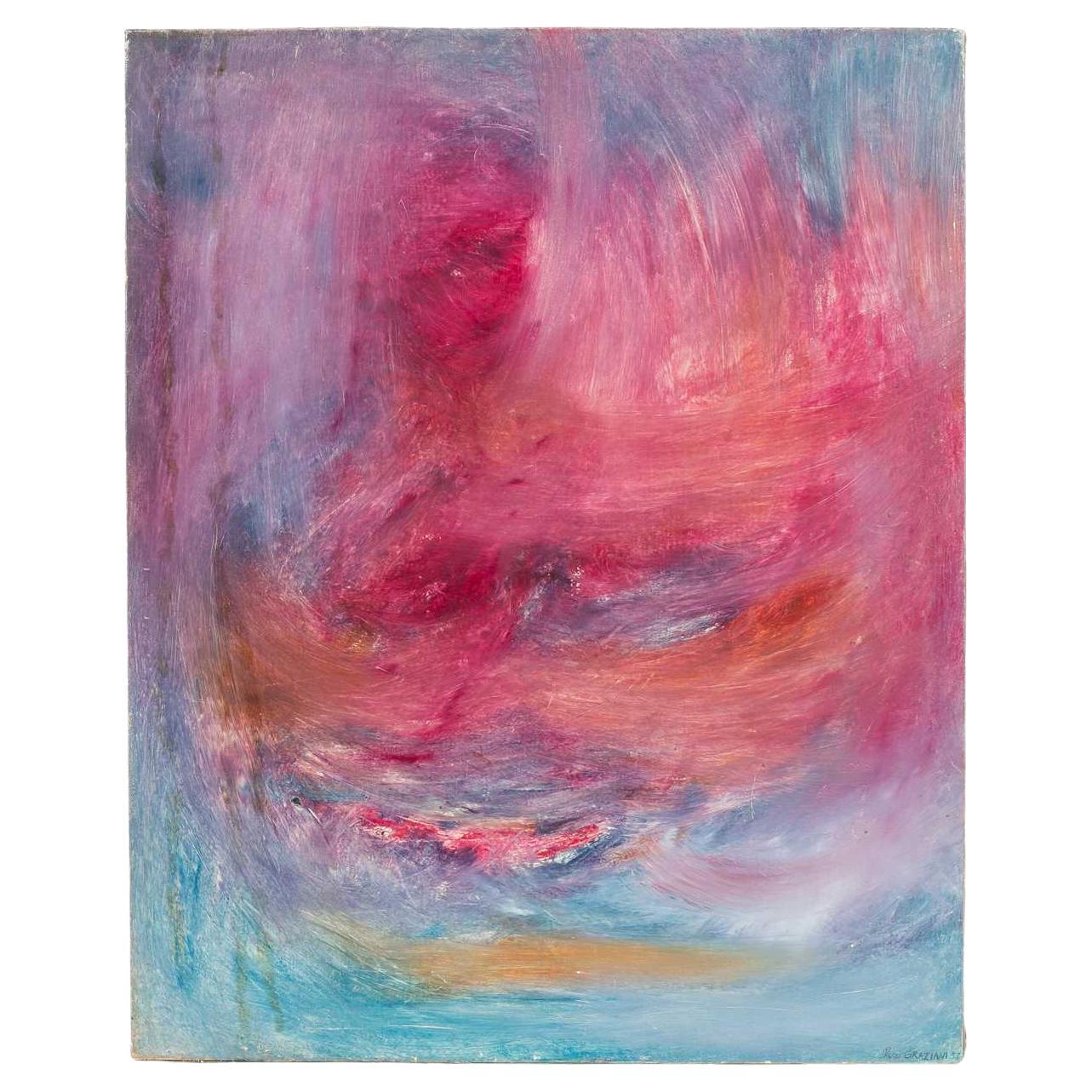Large Vintage Signed Abstract Oil Painting by Pierre Alexandre Graziani 1958 im Angebot
