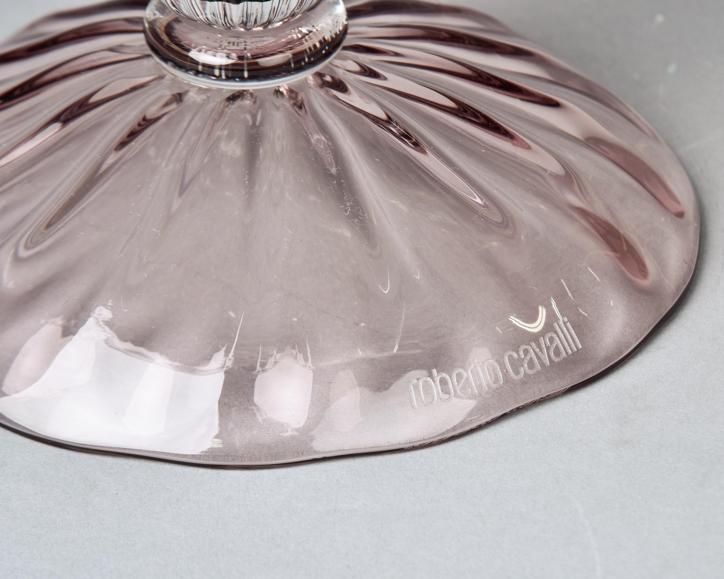 Grande Tazza o ciotola con piedistallo in vetro ametista pallido vintage firmata Roberto Cavalli 4