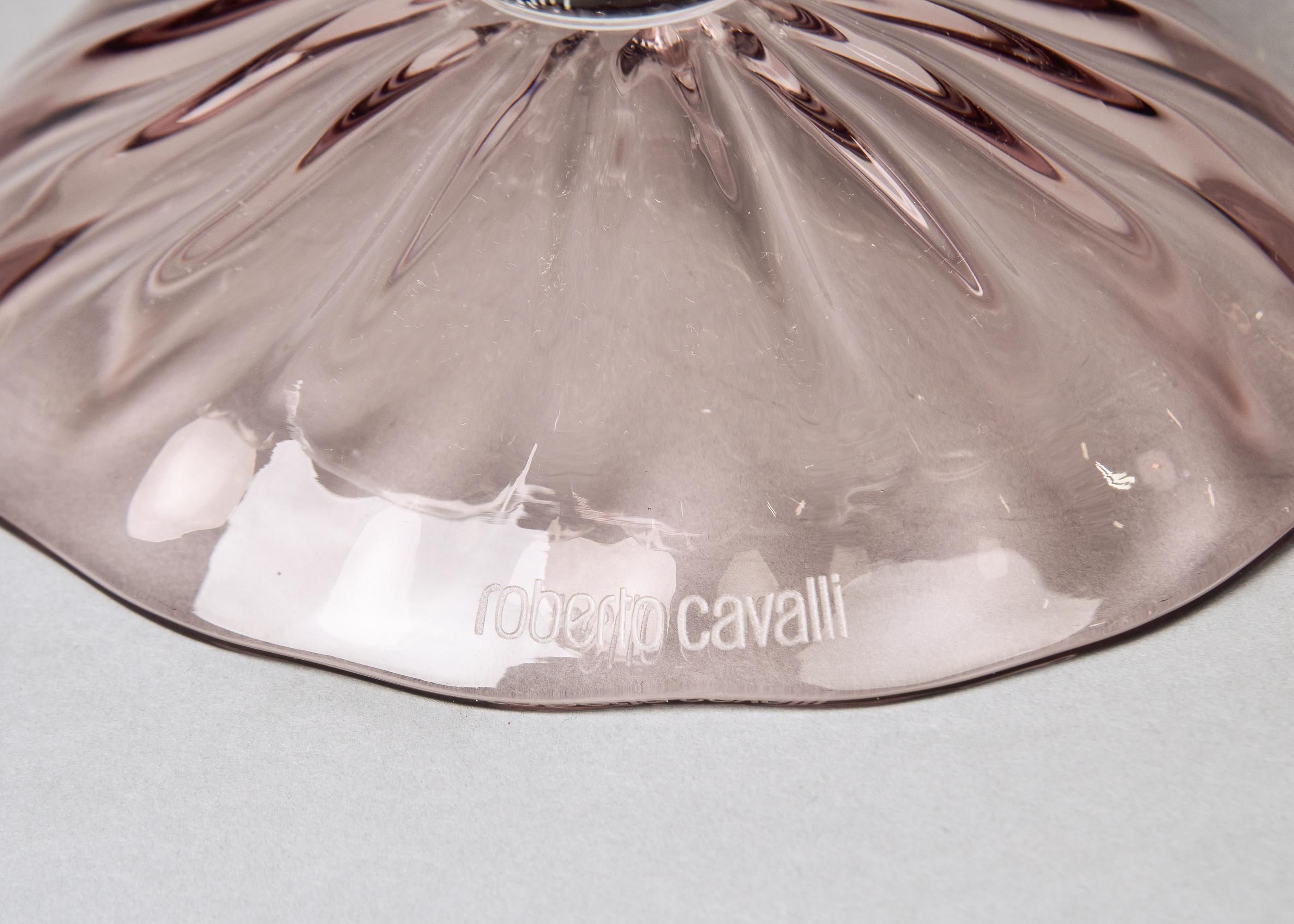 Grande Tazza o ciotola con piedistallo in vetro ametista pallido vintage firmata Roberto Cavalli 5
