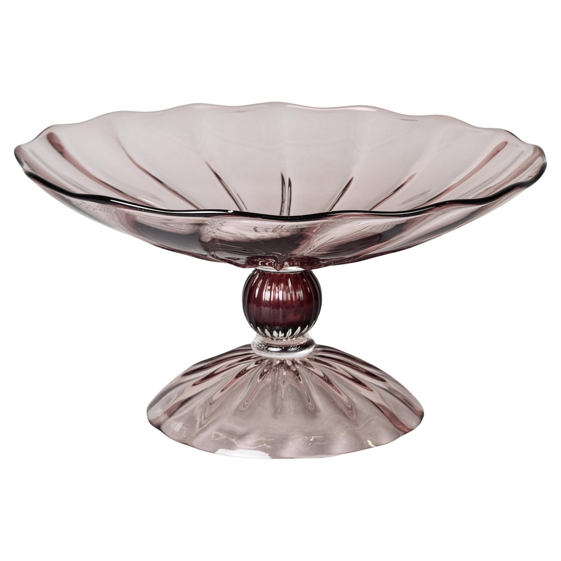 Large Vintage Signed Roberto Cavalli Pale Amethyst Glass Tazza or Pedestal Bowl For Sale