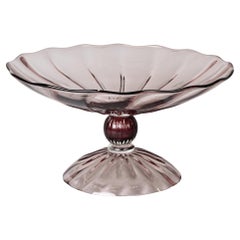Large Vintage Signed Roberto Cavalli Pale Amethyst Glass Tazza or Pedestal Bowl