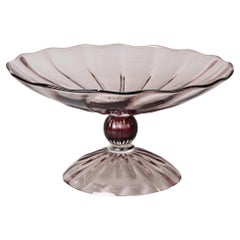 Grande Tazza o ciotola con piedistallo in vetro ametista pallido vintage firmata Roberto Cavalli