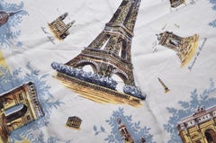 Large Vintage Silk Scarf Pale Blue Gold Eiffel Tower Paris