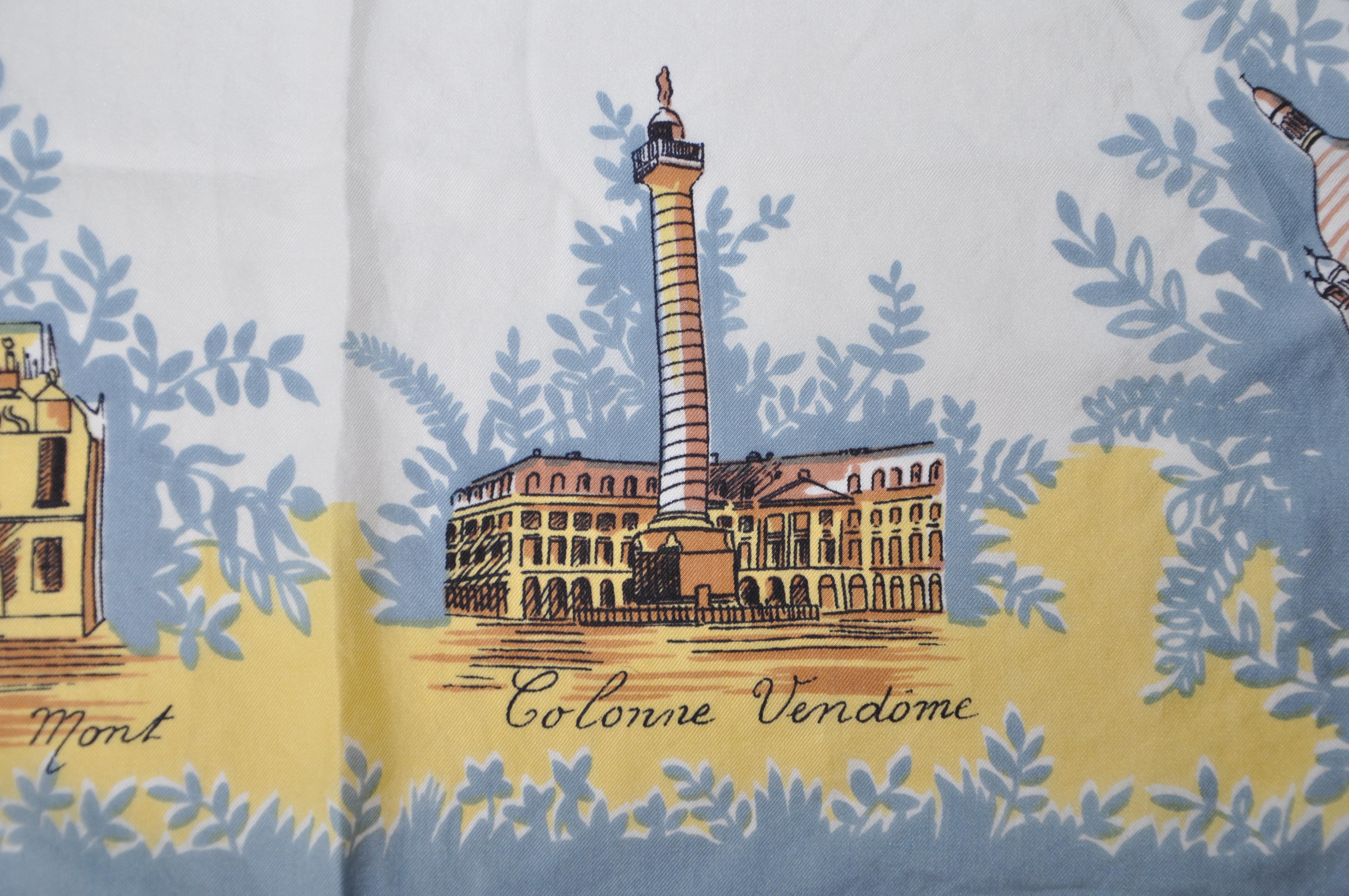 Rococo Grande écharpe vintage Tour Eiffel bleu pâle et or Paris en vente