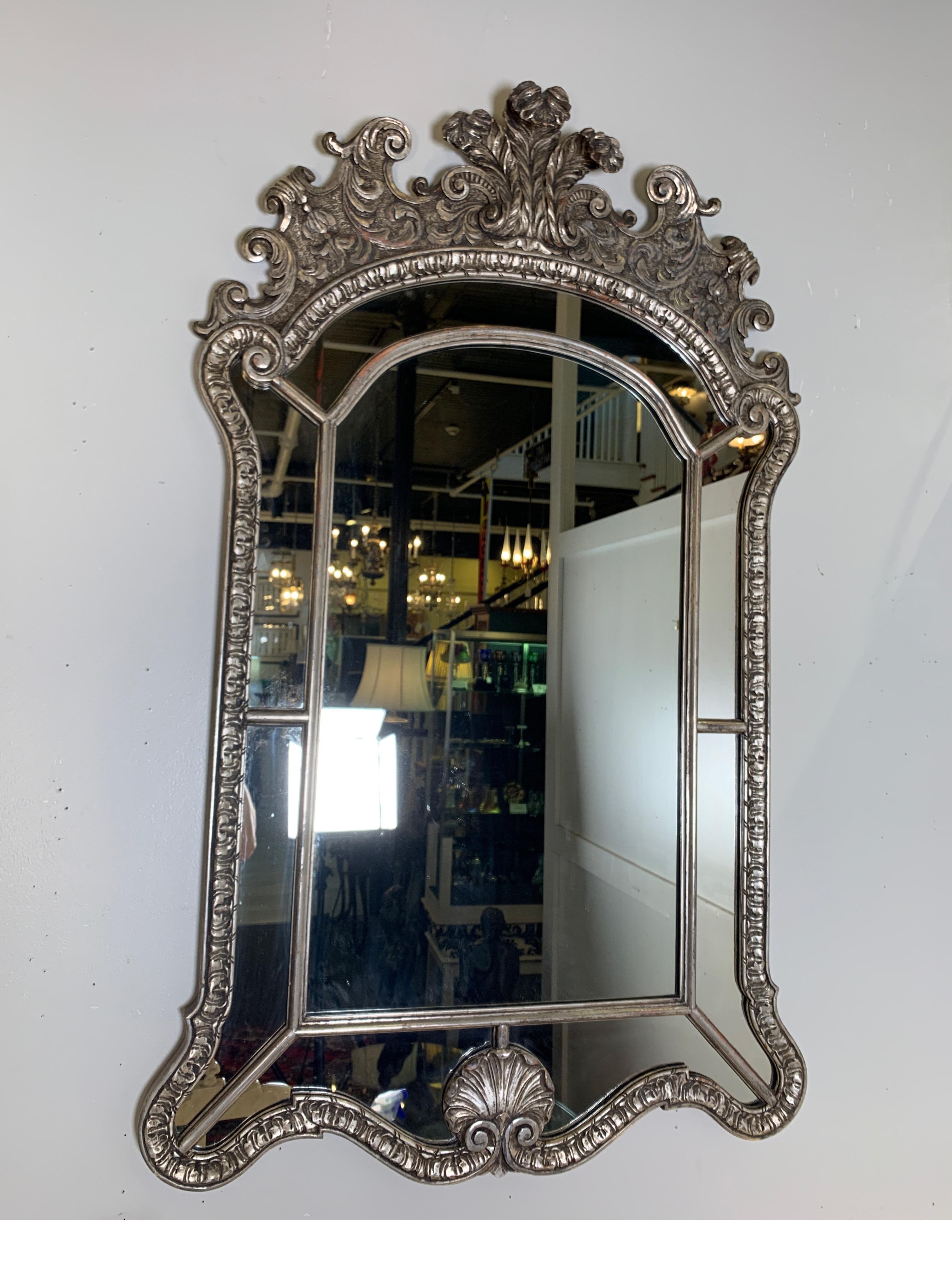 20th Century Large Vintage Silver Gilt Carved Venetian Style Wood Mirror