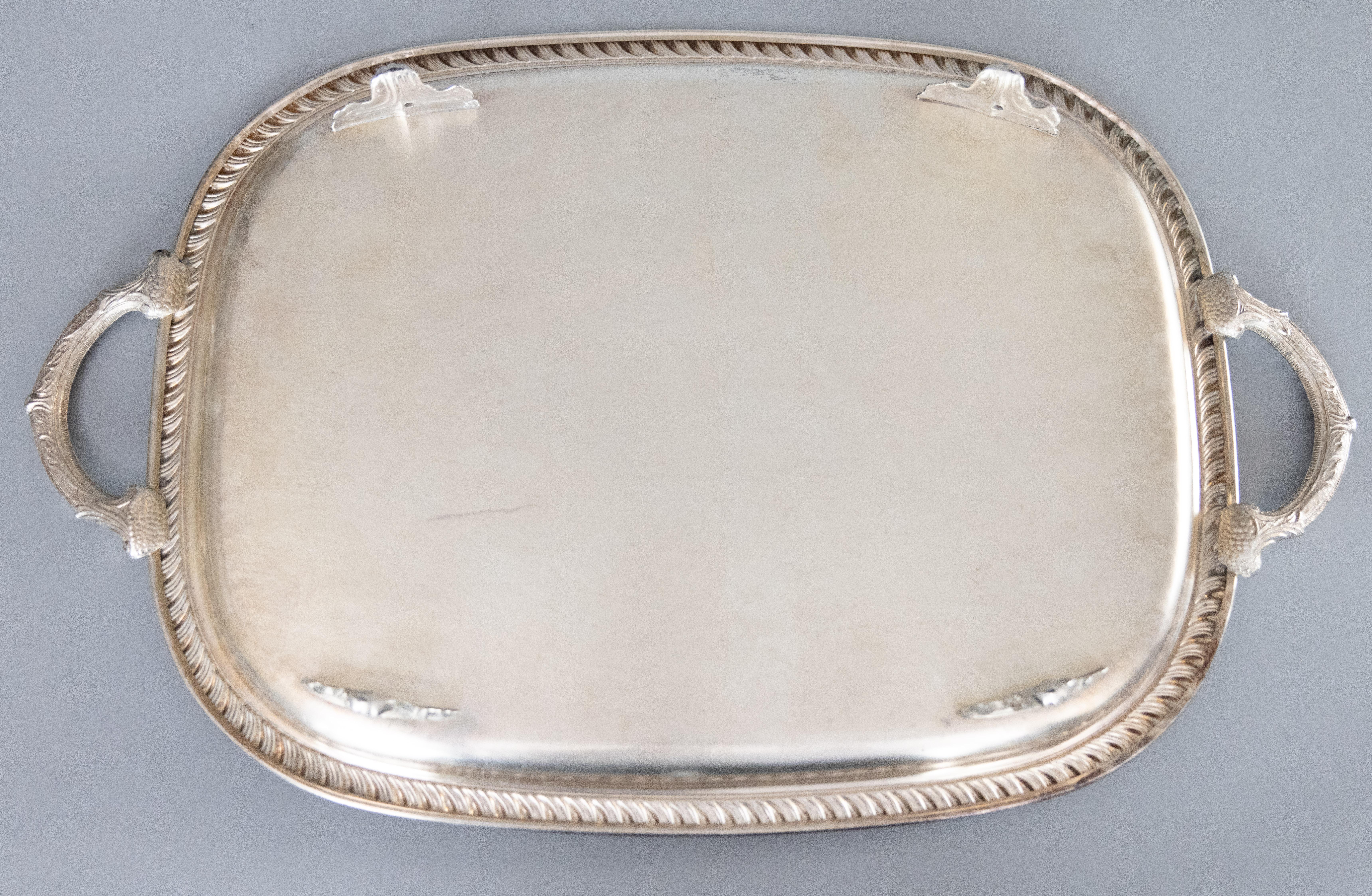 Large Vintage Silver Plate Footed Tray With Handles, circa 1950 For Sale 5