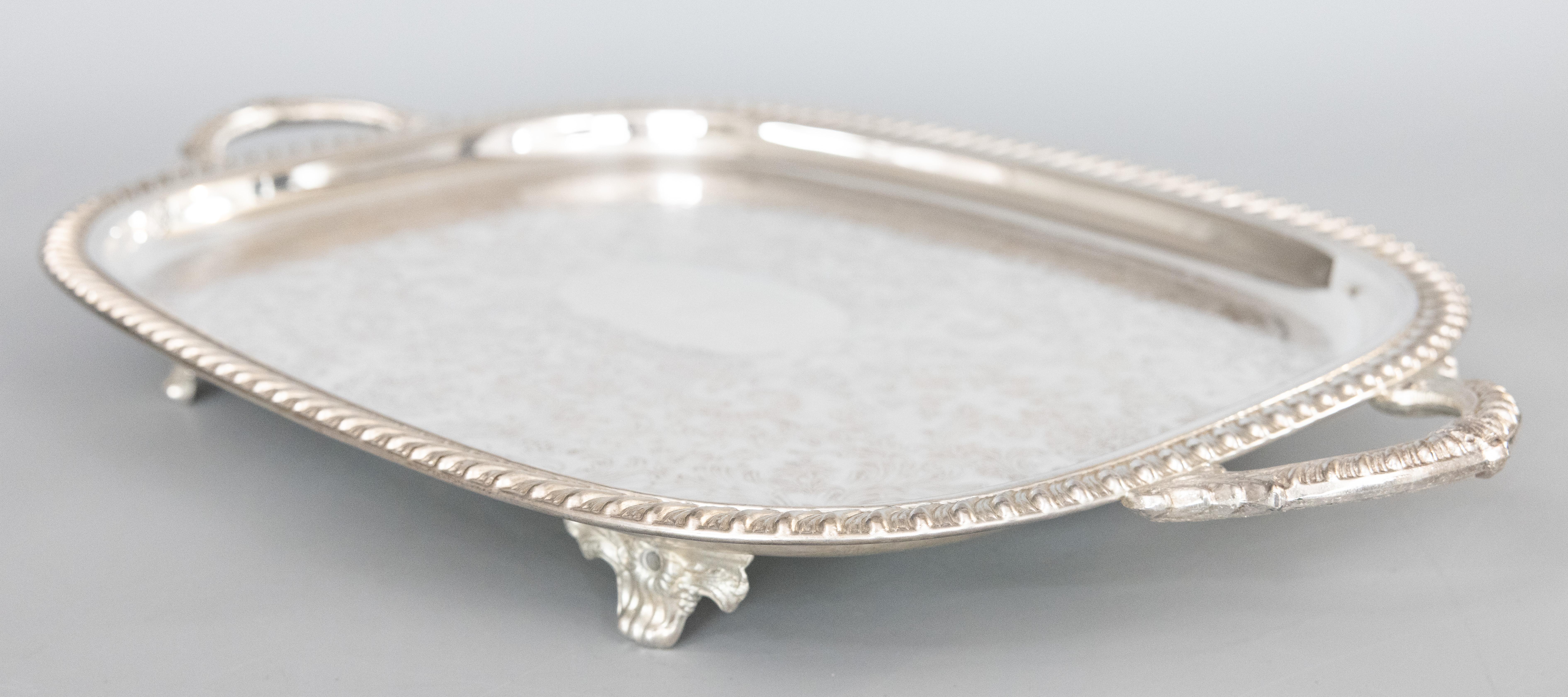 20th Century Large Vintage Silver Plate Footed Tray With Handles, circa 1950 For Sale