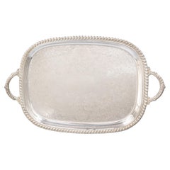 Large Retro Silver Plate Footed Tray With Handles, circa 1950