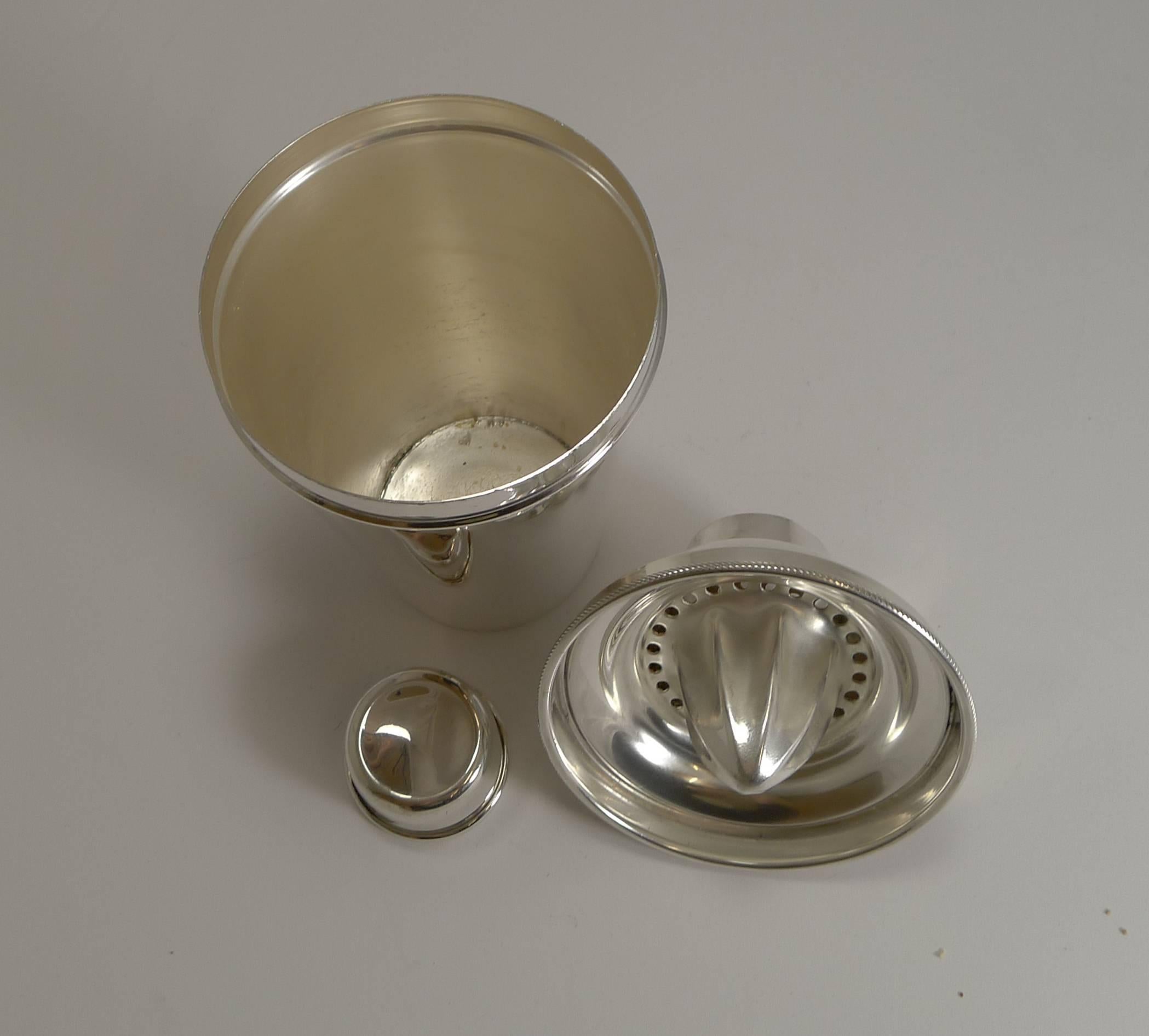 Large Vintage Silver Plated Cocktail Shaker with Integral Lemon Squeezer 2