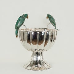 Großer Vintage-Weinkühler oder -Schale aus versilbertem Metall mit Vogelmotiv von Emilia Castillo