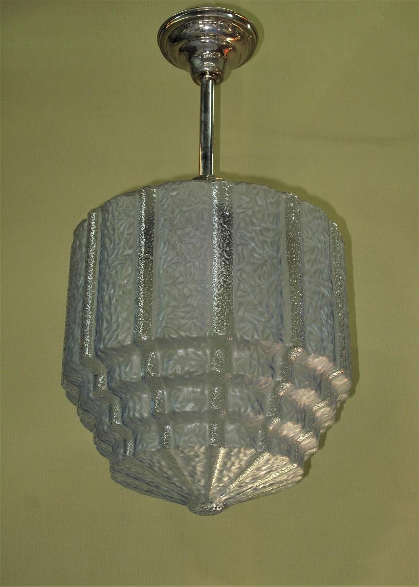 Art Deco Large Vintage Smokey Blue Ice Ceiling Fixture For Sale