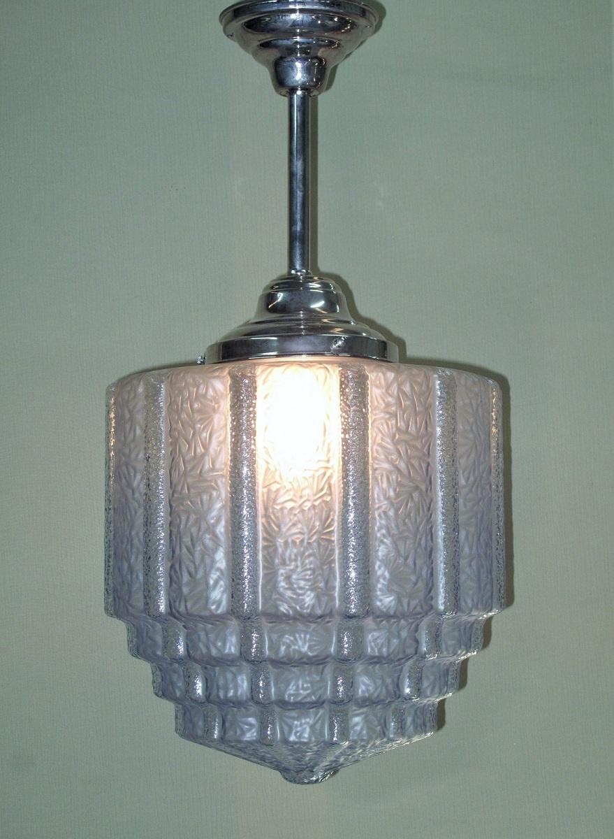Large Vintage Smokey Blue Ice Ceiling Fixture In Good Condition For Sale In Prescott, US