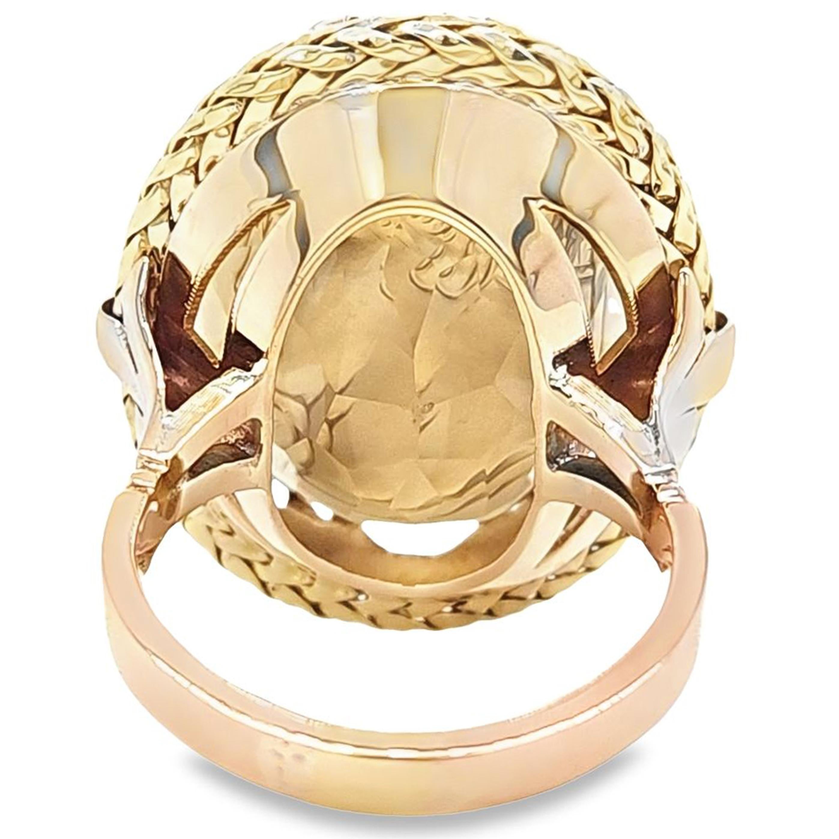 Large Vintage Smokey Quartz Intaglio Cocktail Ring In Good Condition For Sale In Coral Gables, FL