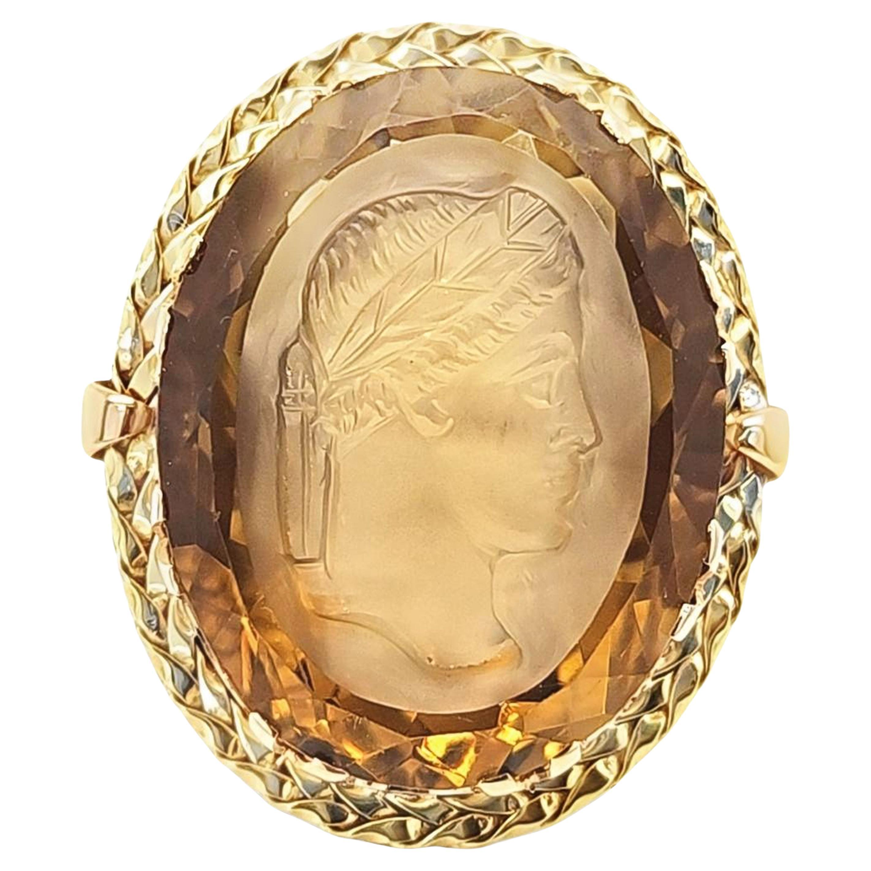Großer Vintage-Cocktailring mit Rauchquarz-Intaglio