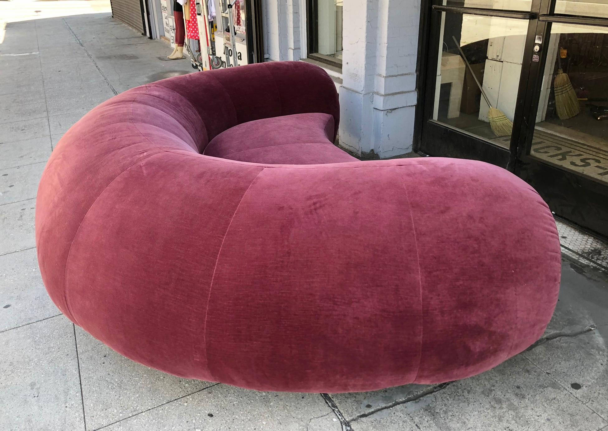 Mid-Century Modern Large Vintage Sofa in a Burgundy Fabric
