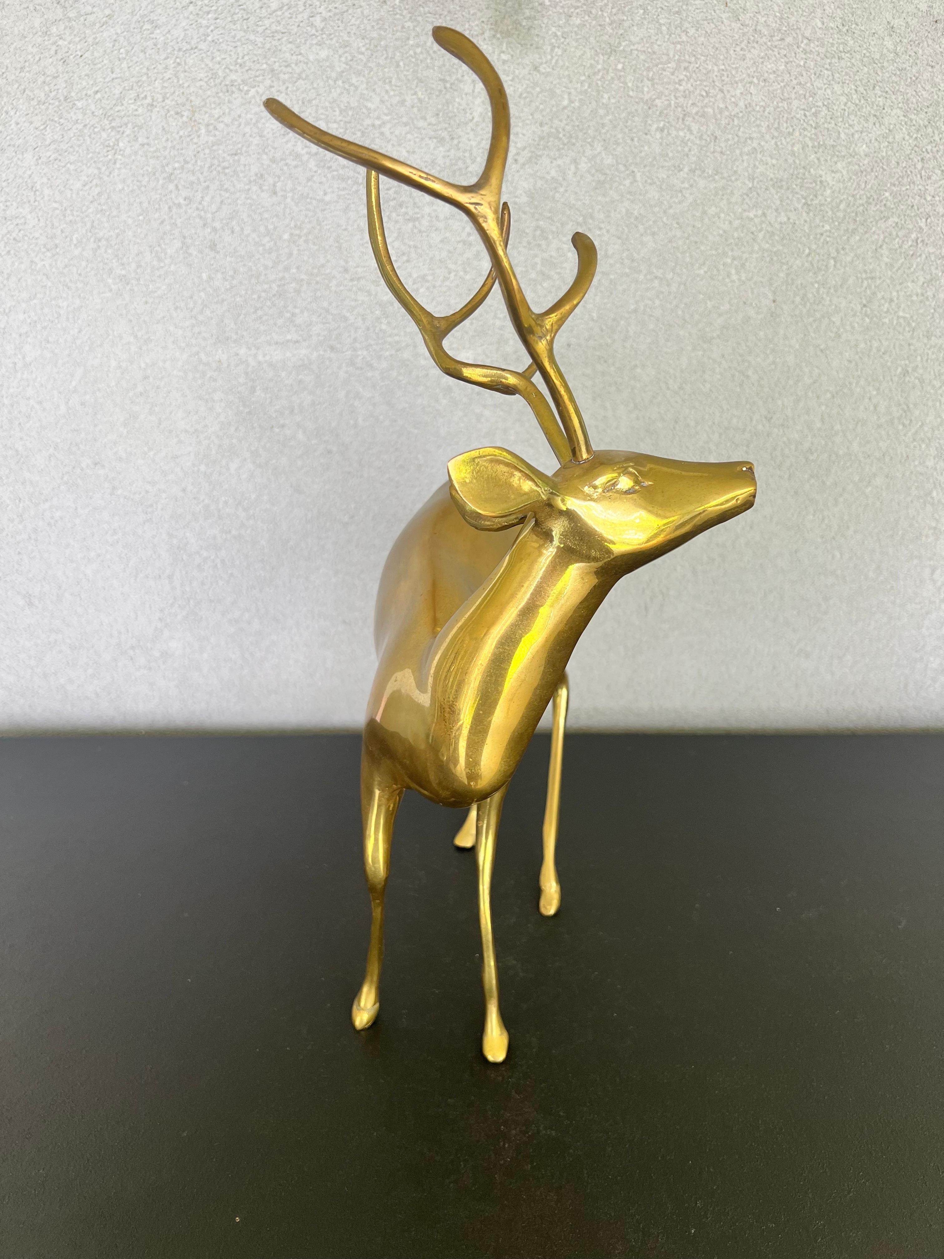 Large Vintage Solid Brass Deer  1