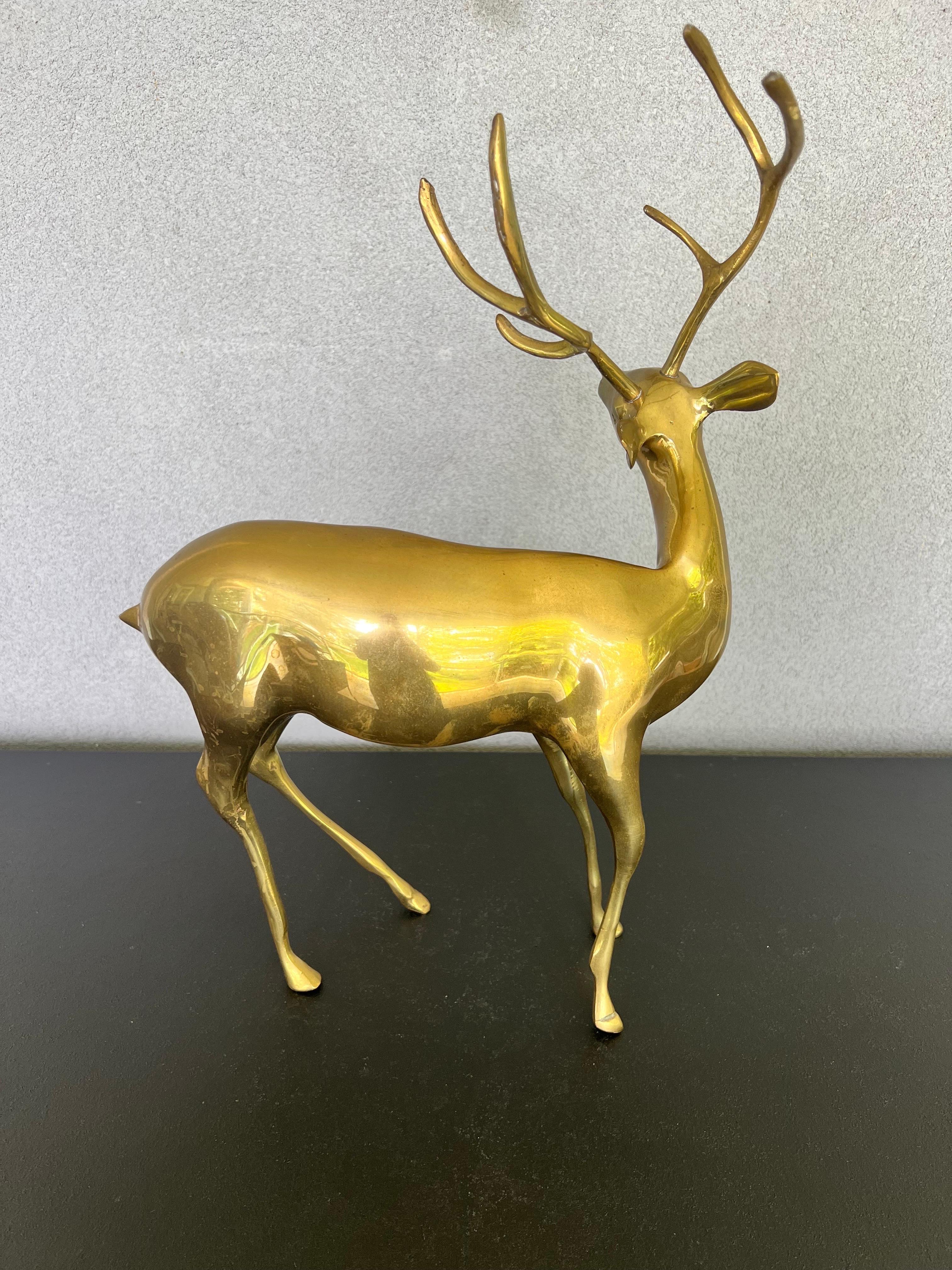 Mid-Century Modern Large Vintage Solid Brass Deer 