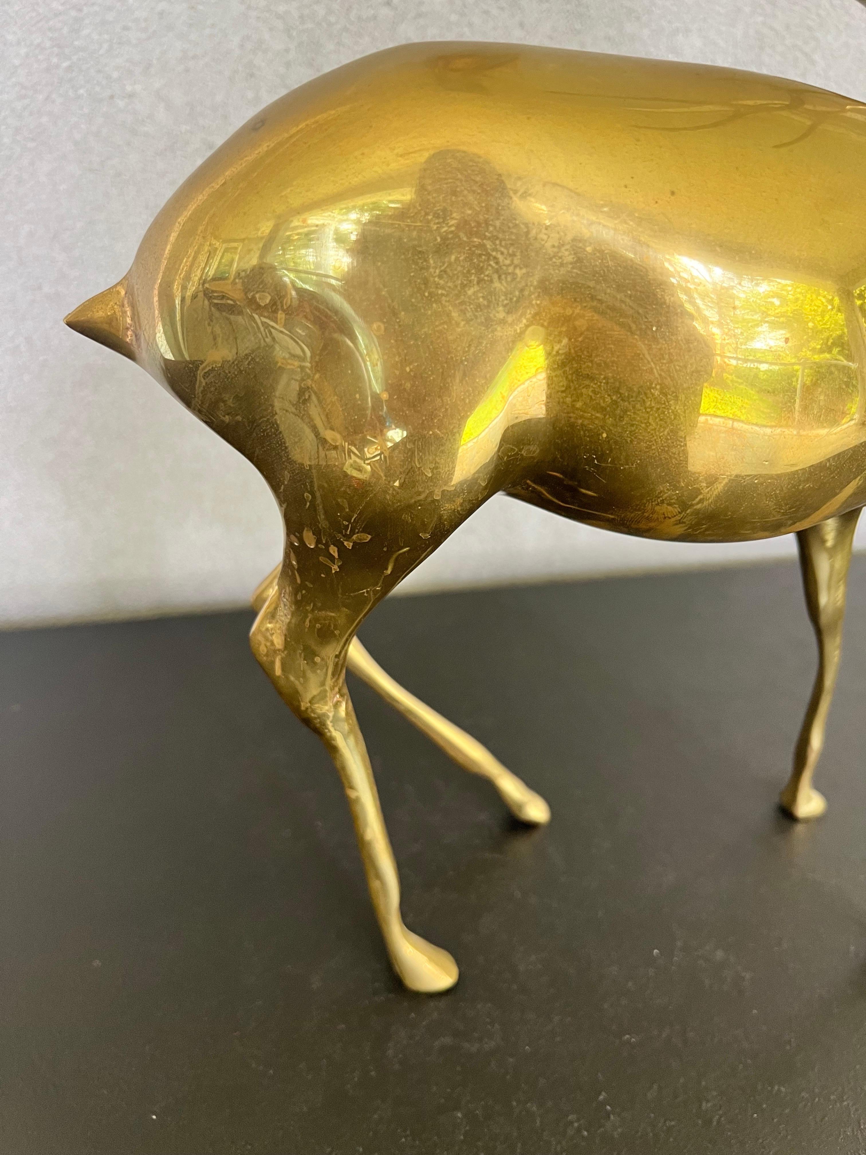 Large Vintage Solid Brass Deer  In Good Condition In Fort Washington, MD