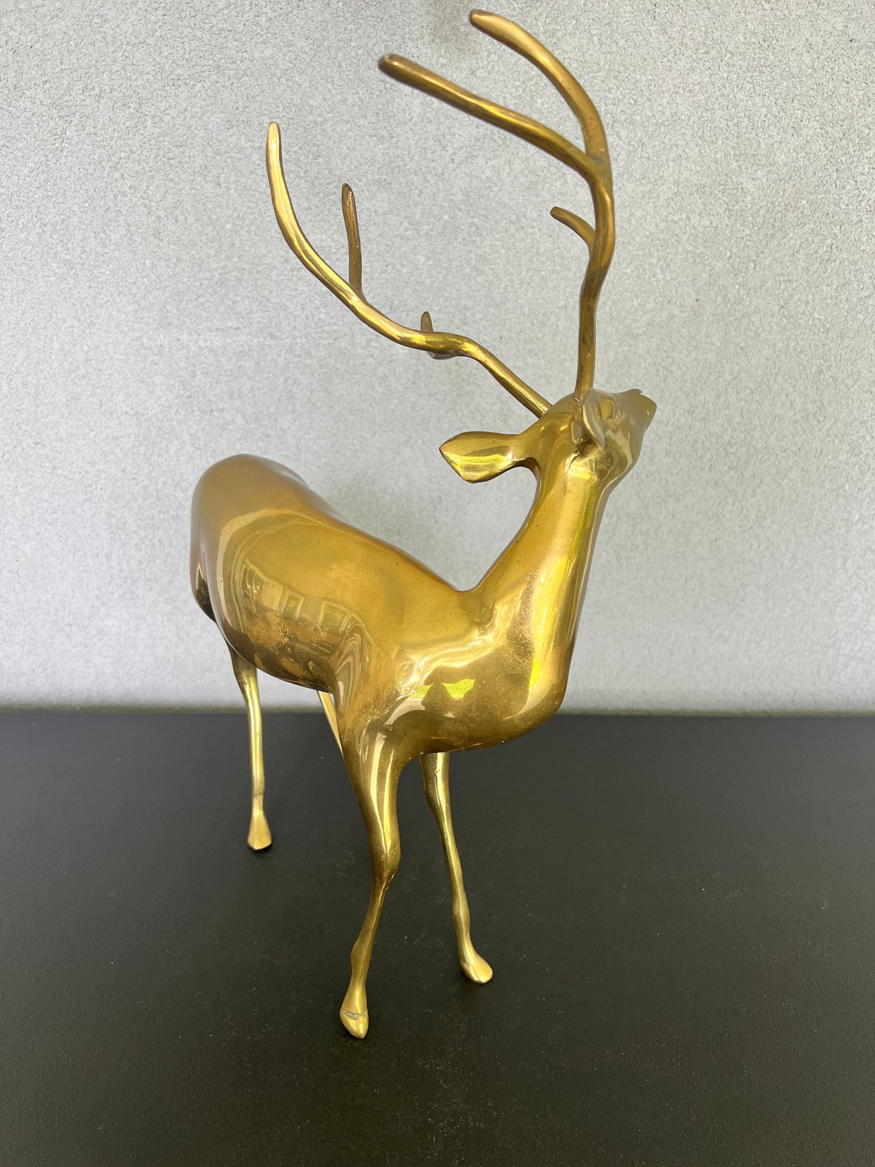 20th Century Large Vintage Solid Brass Deer 