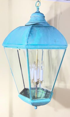 Large Vintage Solid Brass Hanging Lantern Chandelier / 34” H x 21” W