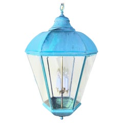 Large Vintage Solid Brass Hanging Lantern Chandelier / 34” H x 21” W