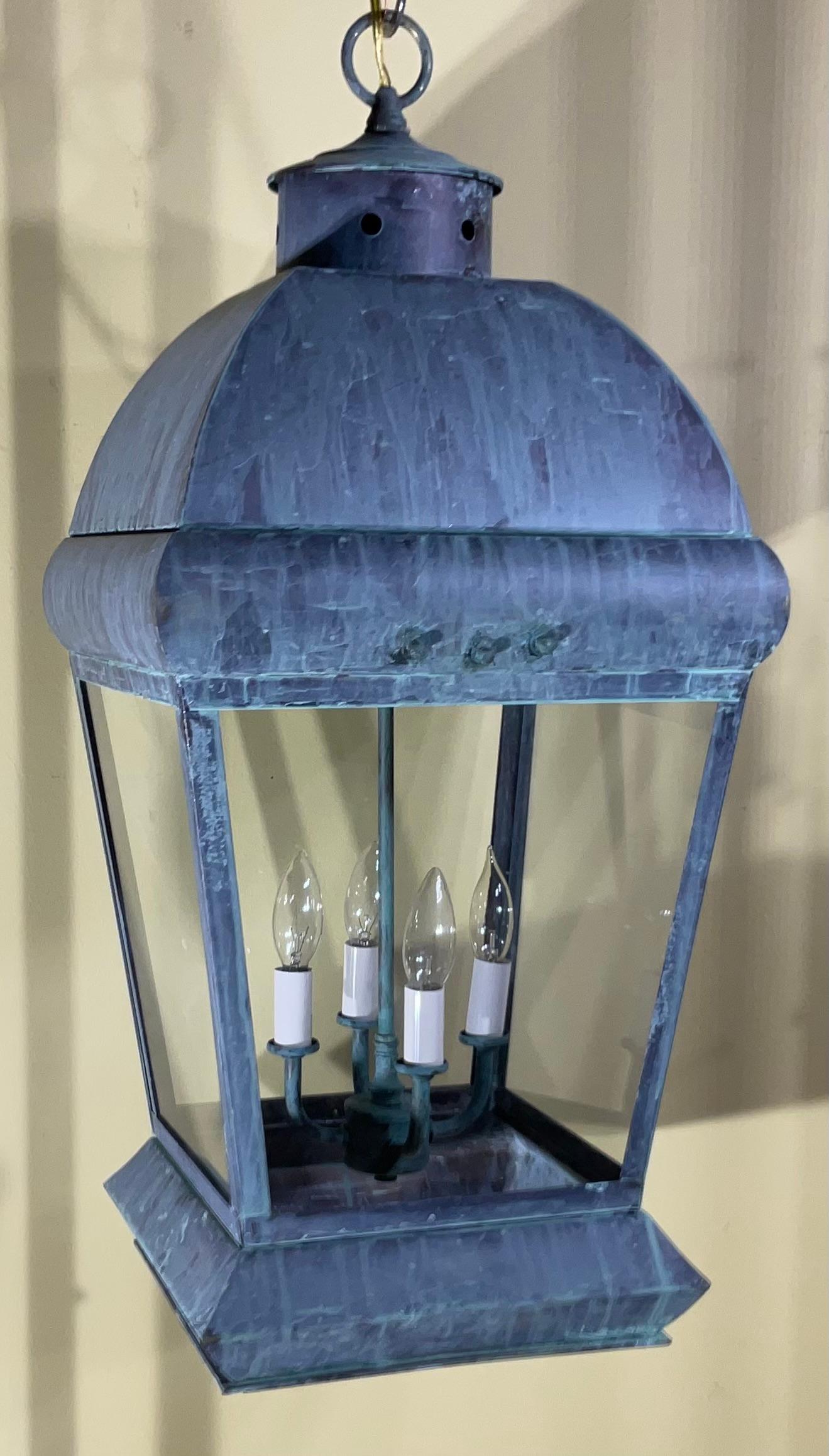 Lanterna a sospensione grande in ottone massiccio vintage in vendita 4