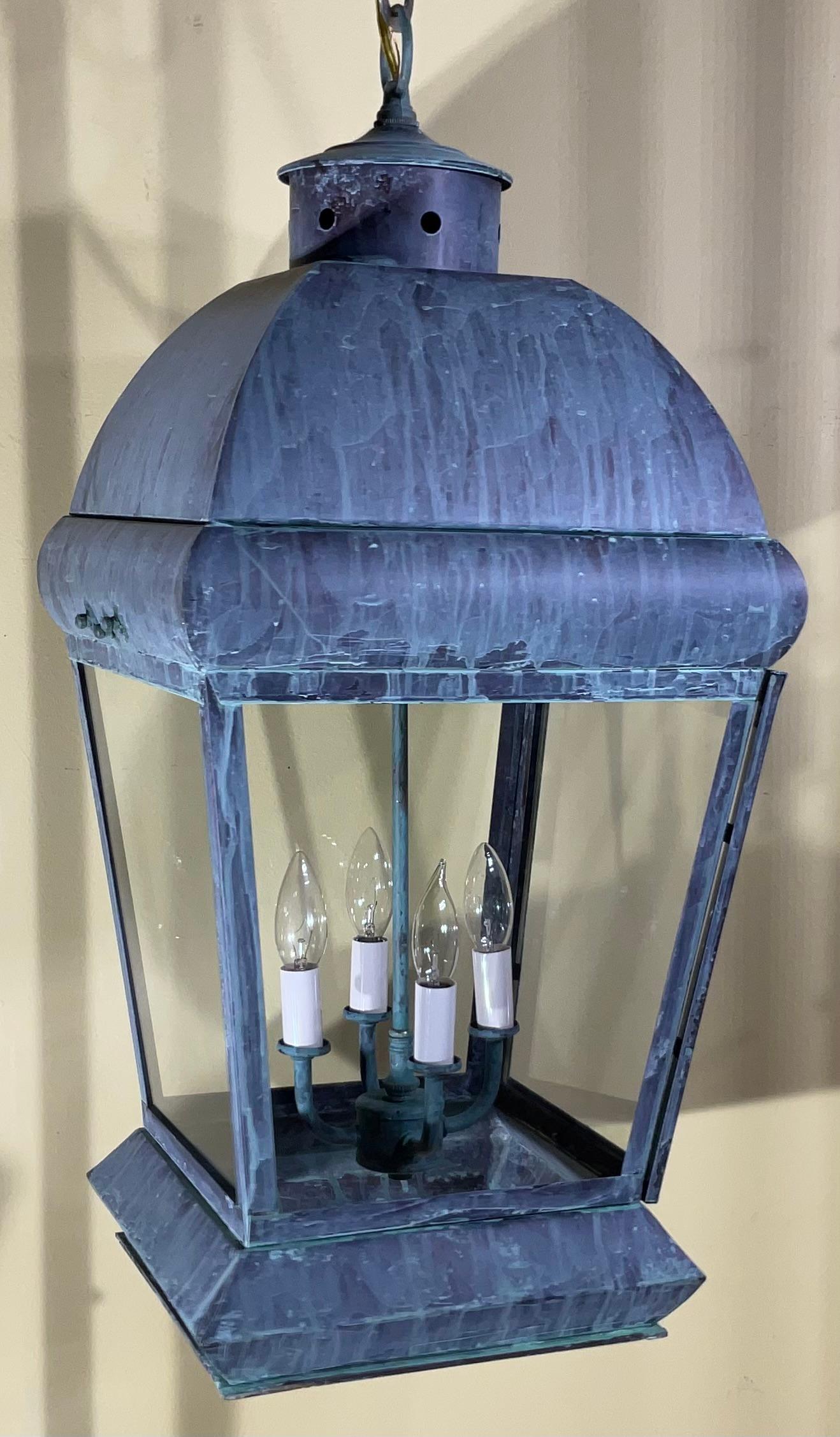 Lanterna a sospensione grande in ottone massiccio vintage in vendita 5