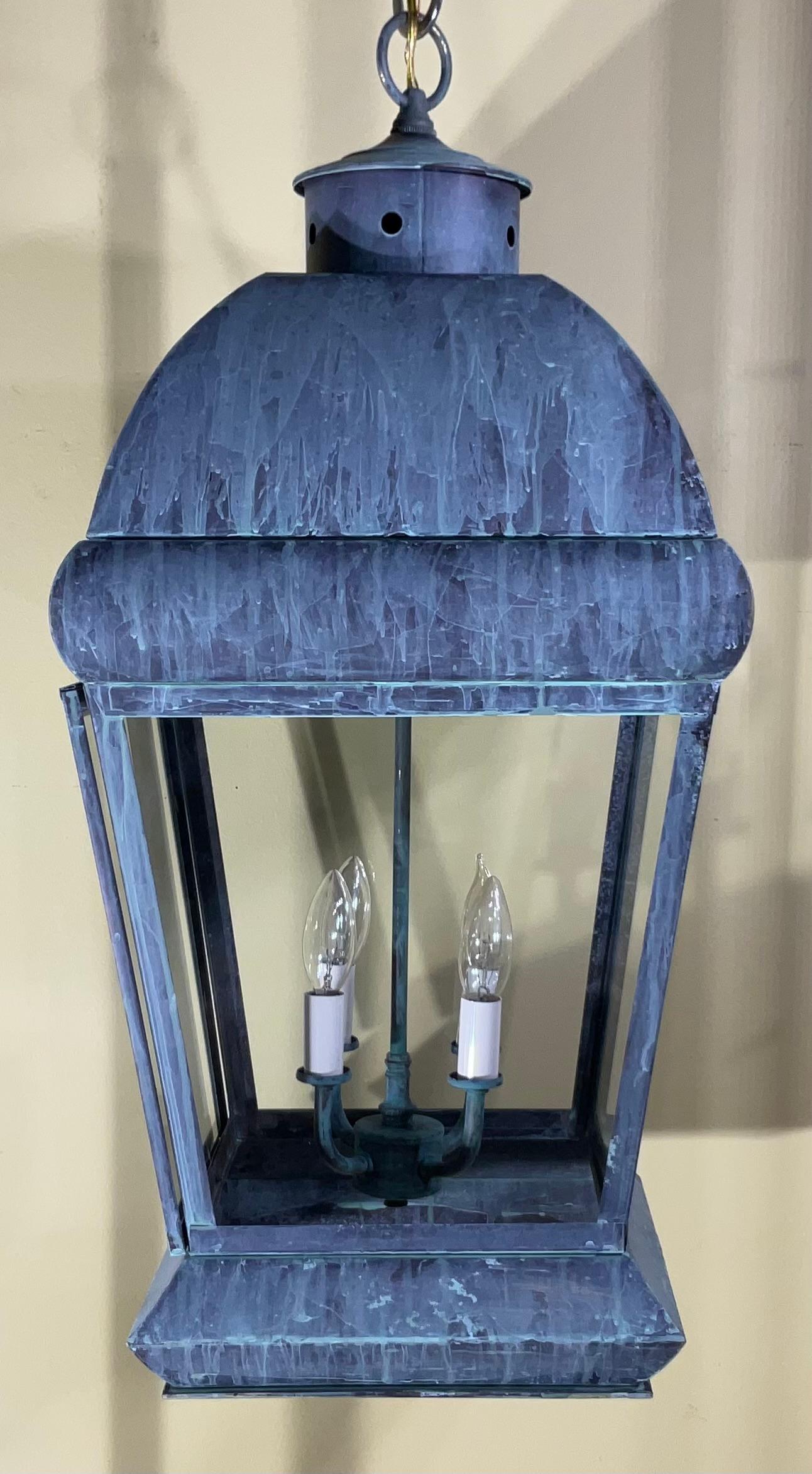 Lanterna a sospensione grande in ottone massiccio vintage in vendita 7