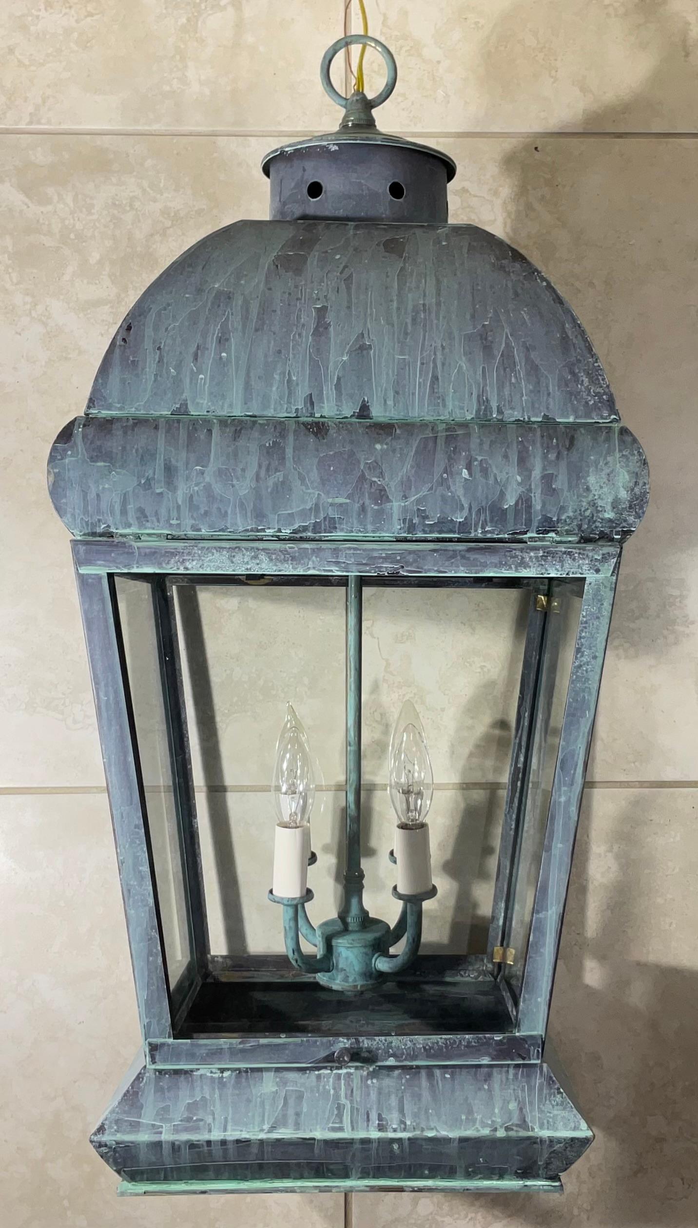 Lanterna a sospensione grande in ottone massiccio vintage in vendita 9