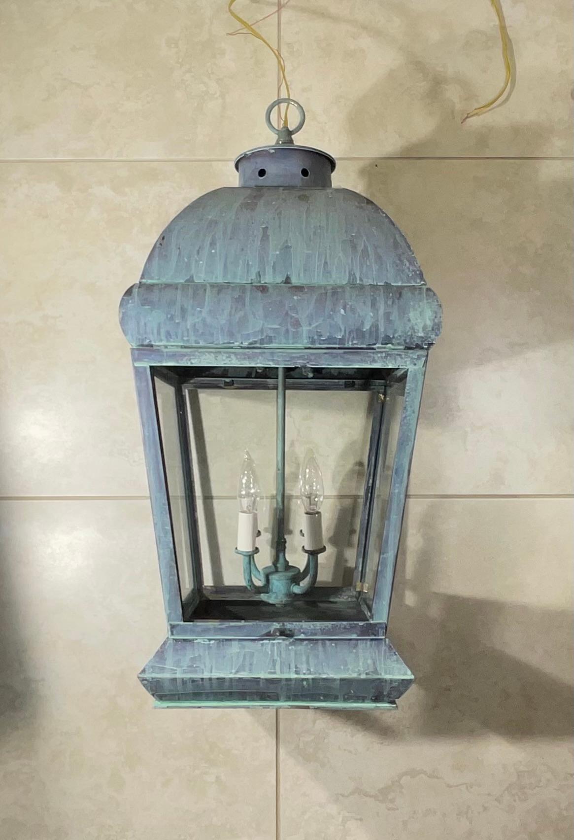 Lanterna a sospensione grande in ottone massiccio vintage in vendita 10