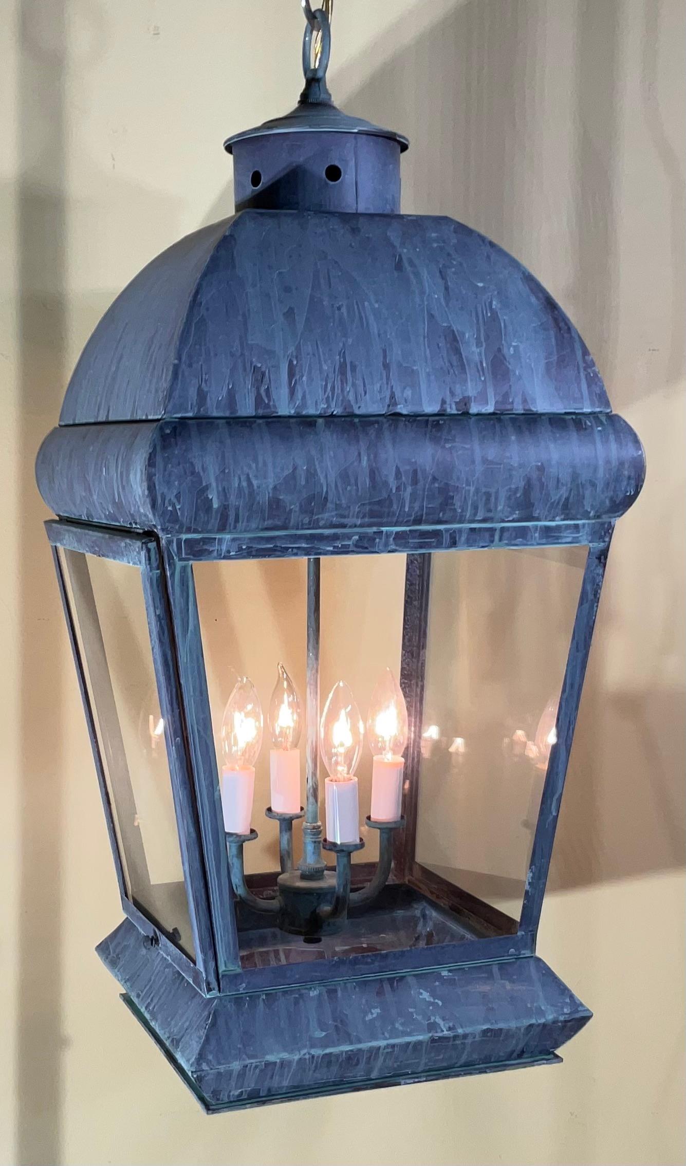 Lanterna a sospensione grande in ottone massiccio vintage in vendita 2