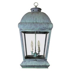 Große Vintage Hängelaterne aus massivem Messing