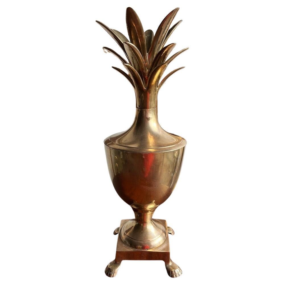 Large Vintage Solid Brass Pineapple Urn Ice Bucket/ Candle Holder For Sale