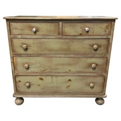 Large Vintage Solid Pine Dresser / Chest of Drawers Olive Green Finish