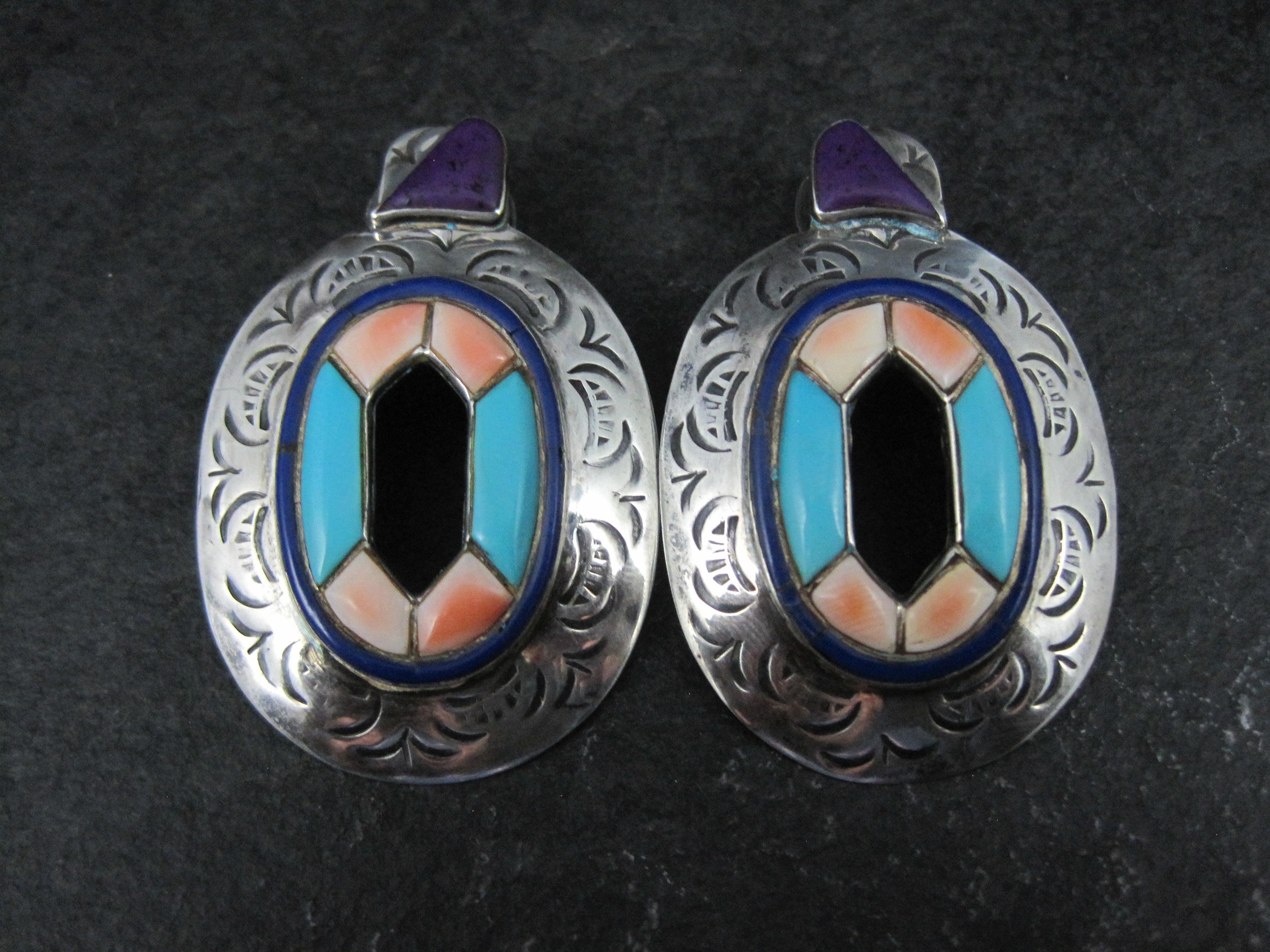 Pendientes vintage grandes de turquesa del suroeste con incrustaciones de ostra espinosa en venta 4