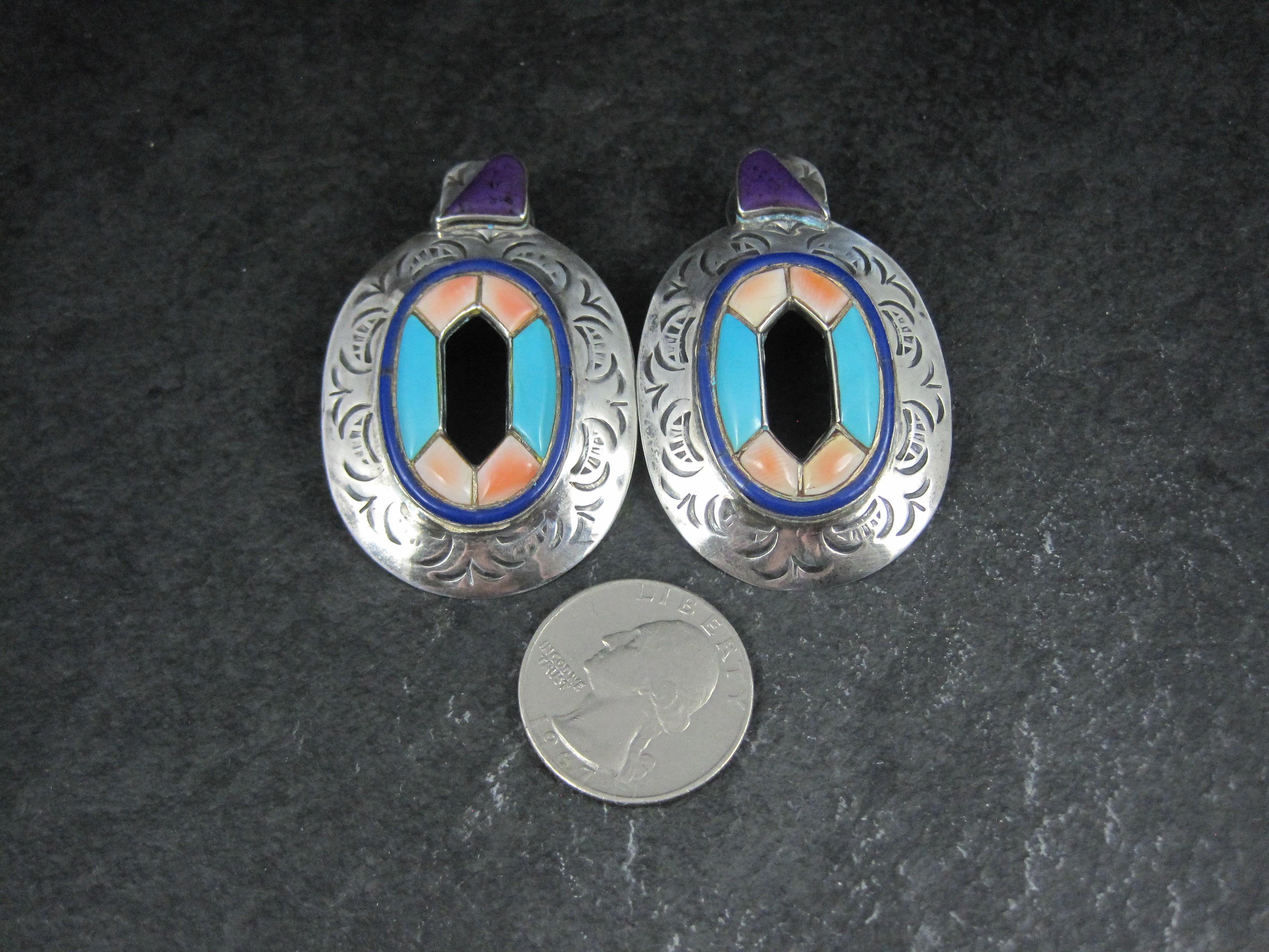 Pendientes vintage grandes de turquesa del suroeste con incrustaciones de ostra espinosa en venta 5